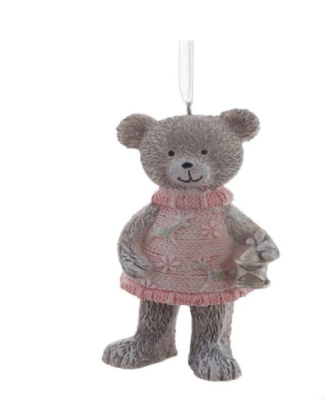 Елочное украшение Мишка в розовом свитере 10 см, 782449