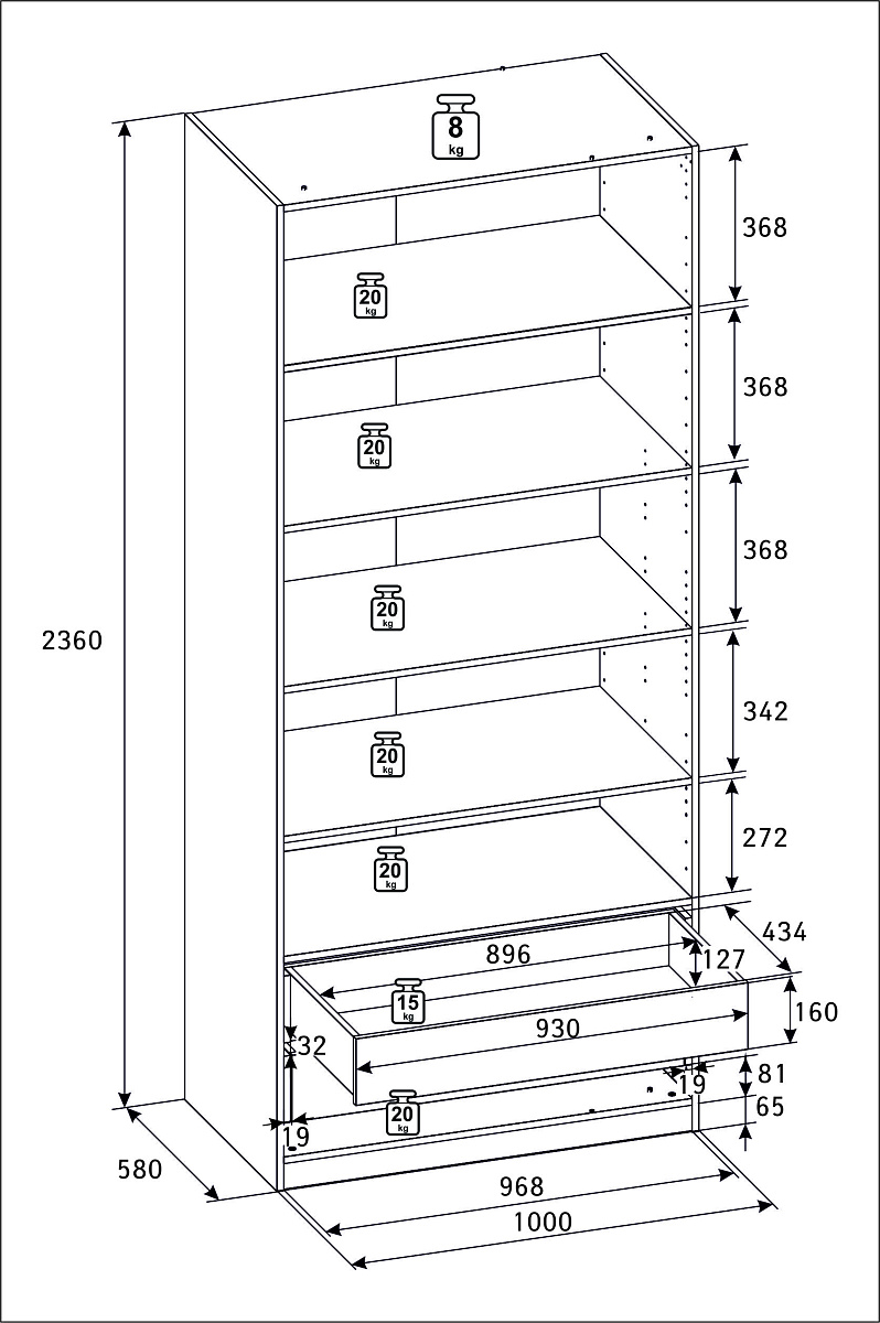 РУМ Корпус шкафа 100см
