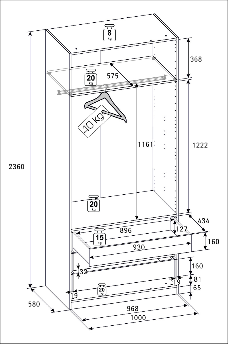 РУМ Корпус шкафа 100см