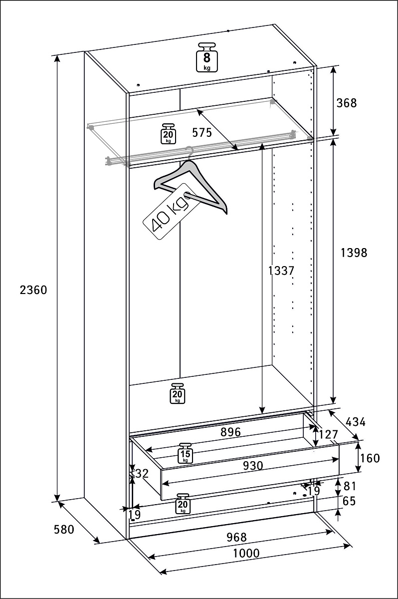 РУМ Корпус шкафа 100см