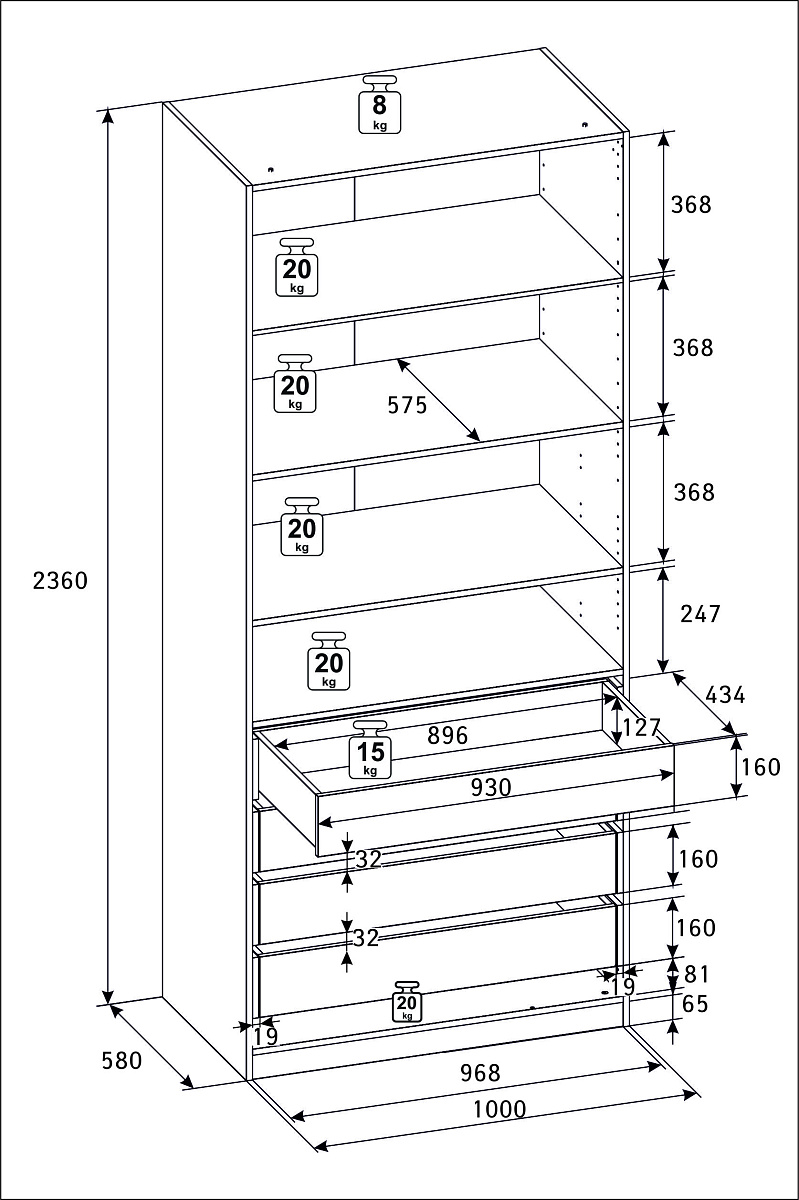 РУМ Корпус шкафа 100см