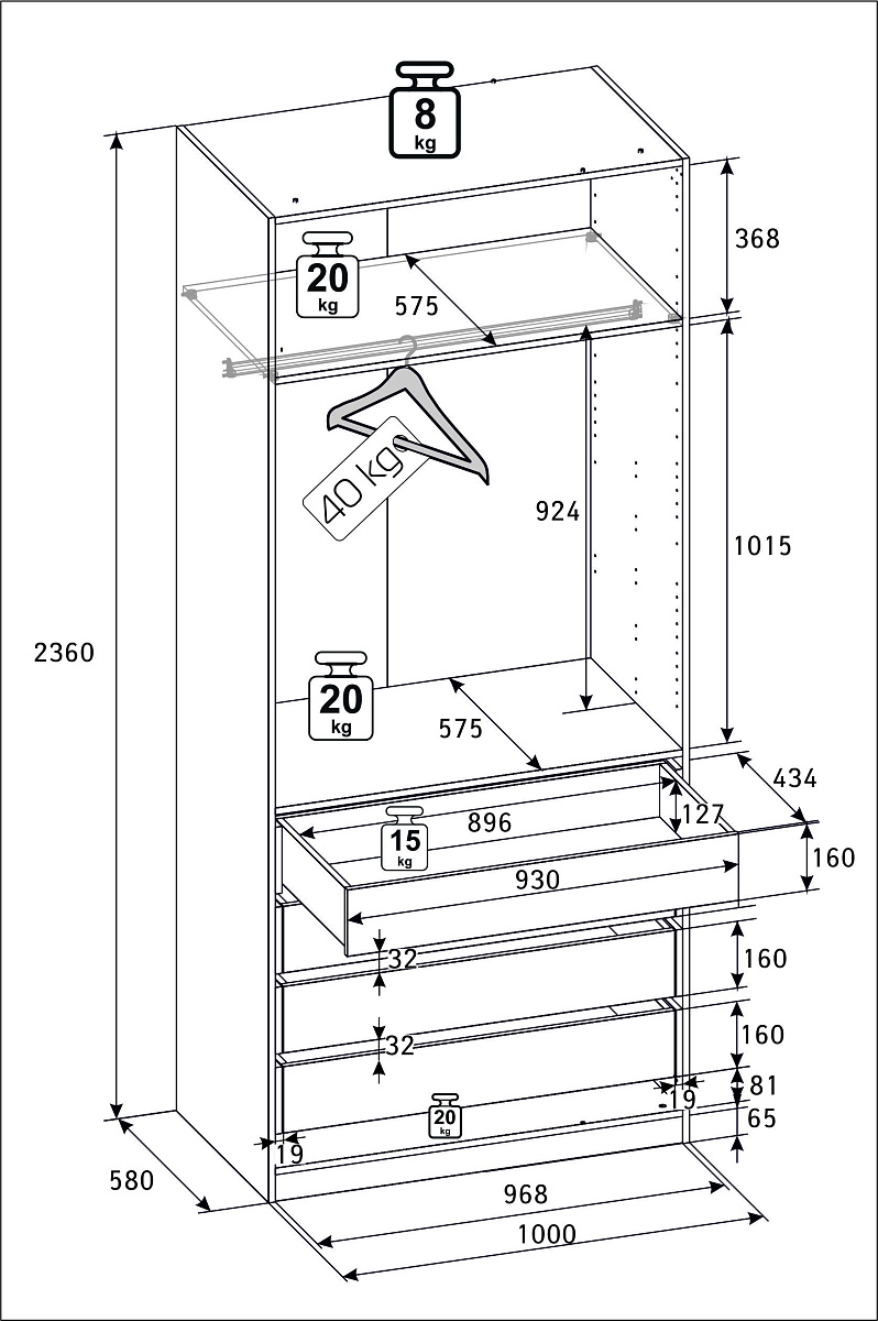 РУМ Корпус шкафа 100см