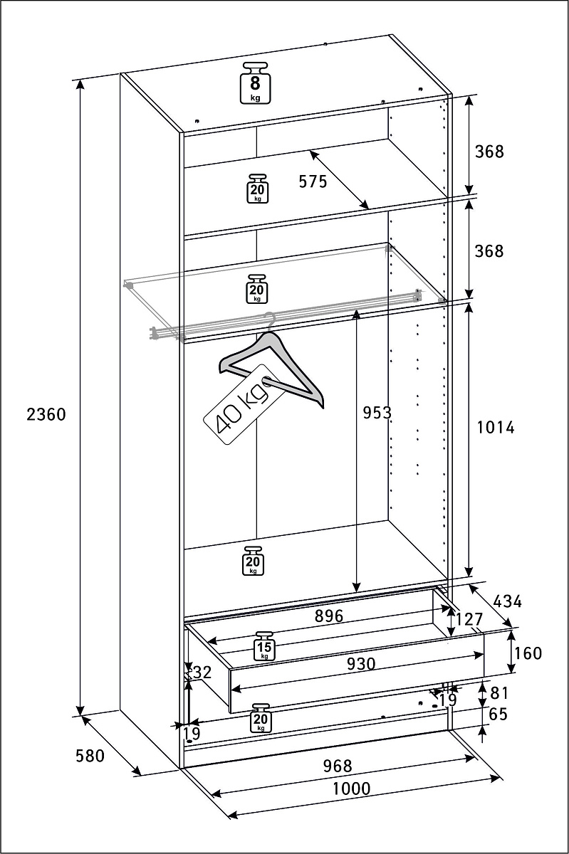 РУМ Корпус шкафа 100см